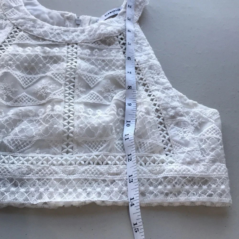 Glamorous white embroidered lace cropped halter top shirt Small - Picture 8 of 8